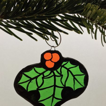 Holly stained glass Christmas tree decoration