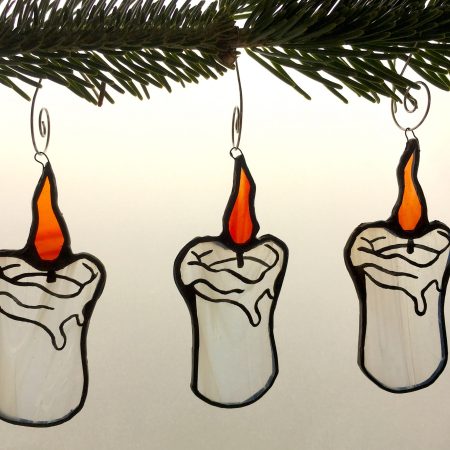 Set of three stained glass Christmas candle tree decorations