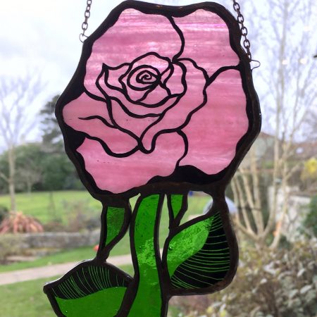 Pink rose stained glass sun catcher