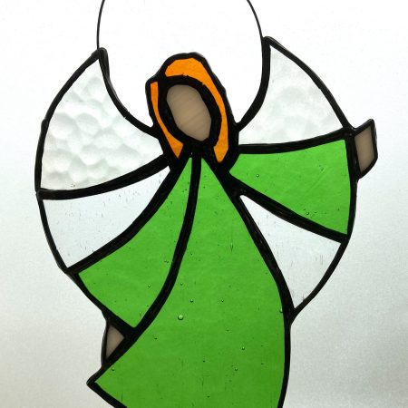 Green stained glass Christmas angel ornament