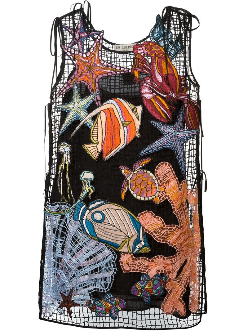 EMILIO PUCCI - SEA EMBROIDERY VISCOSE FISHNET DRESS € 1.100.00 luisaviaroma.com