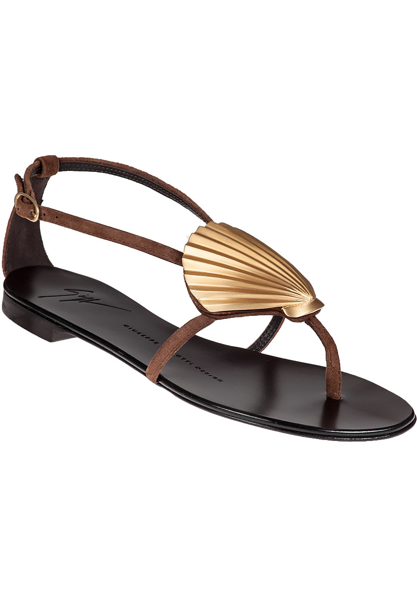GIUSEPPE ZANOTTI Sea Shell Sandal Brown Suede €315 jildorshoes.com