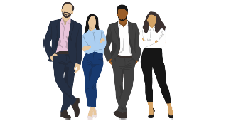 four animated people