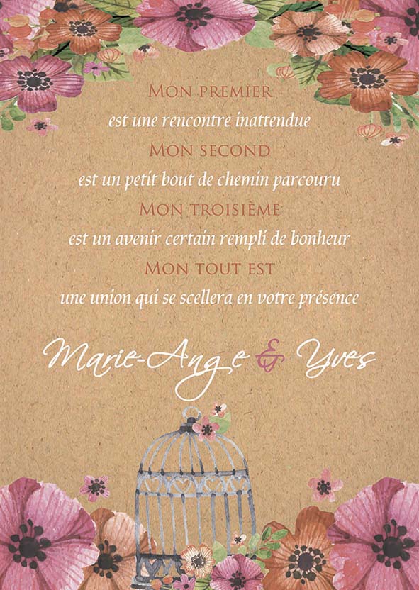 faire-part mariage kraft et fleurs