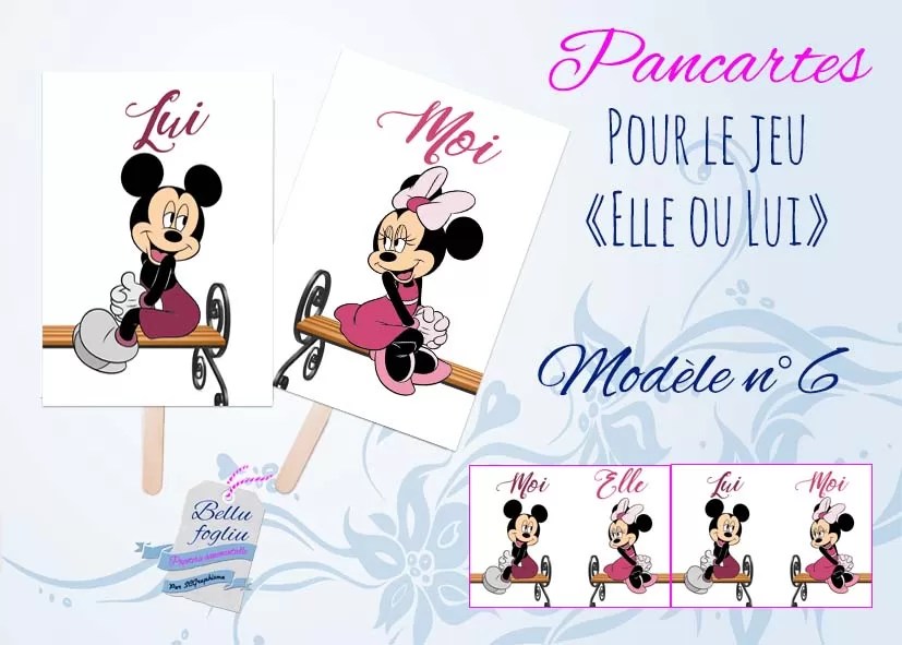 pancarte jeu mariage elle ou lui mickey minnie disney