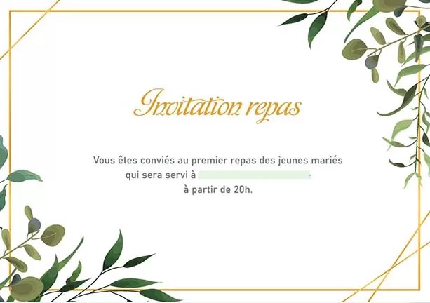 faire-part mariage feuillage pochette vert or