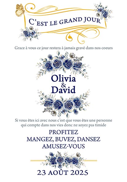 Affiche de bienvenue au mariage modèle Oliana