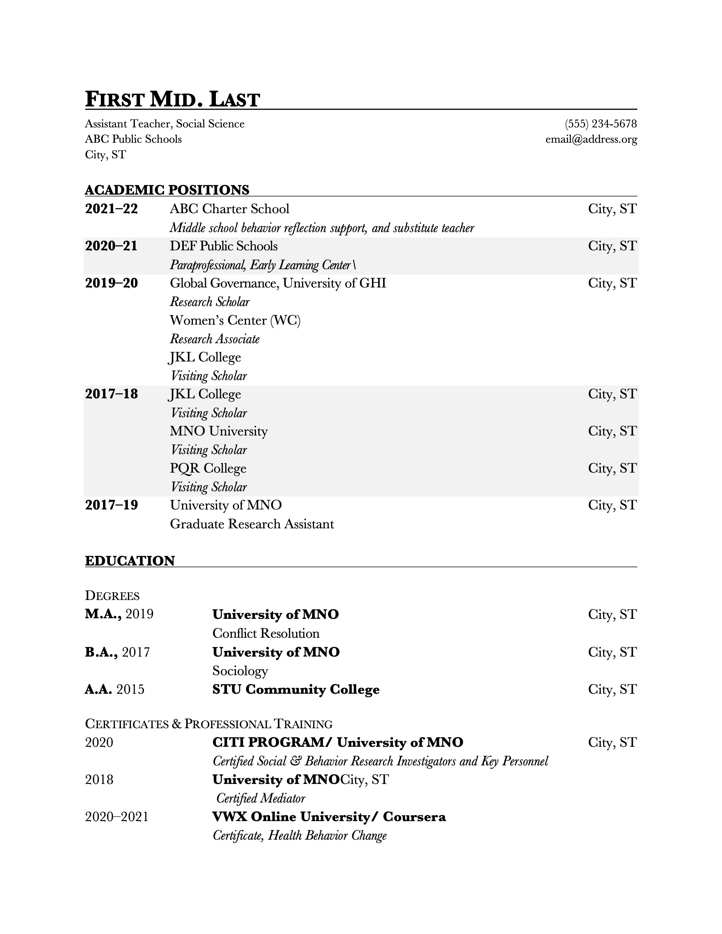 Resume (entry-level/0–2 years)