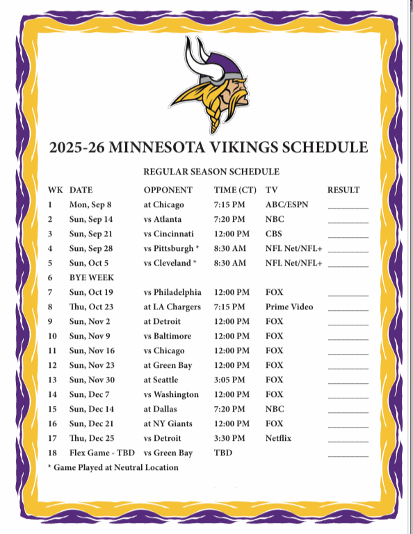 Vikings Schedule 2026 Image 134 