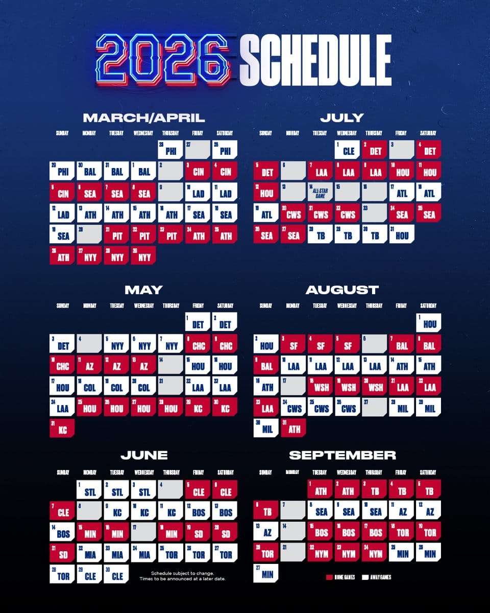 2026 Texas Rangers Schedule Image 1739 