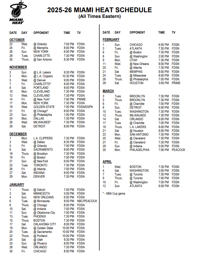 Miami Heat Schedule 2026 Image 232 