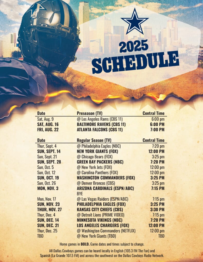 Dallas Cowboys Schedule 2026 To 2026 Printable Image 2346 