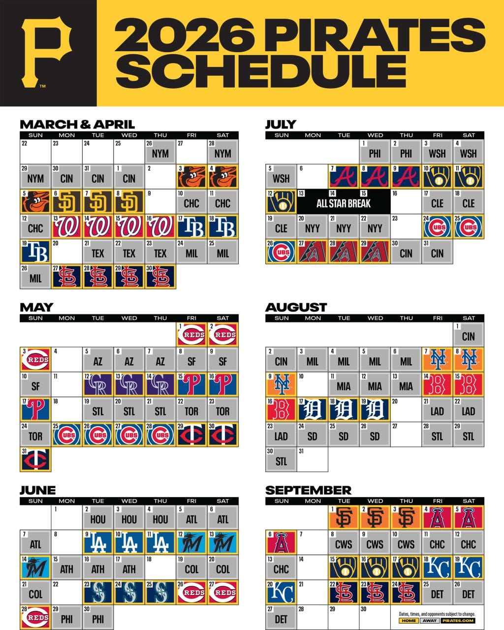 Pittsburgh Pirates 2026 Schedule Image 600 