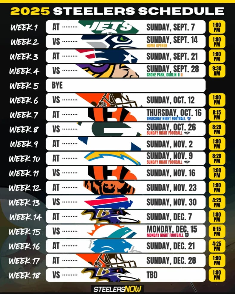 2026 Pittsburgh Steelers Schedule Image 801 