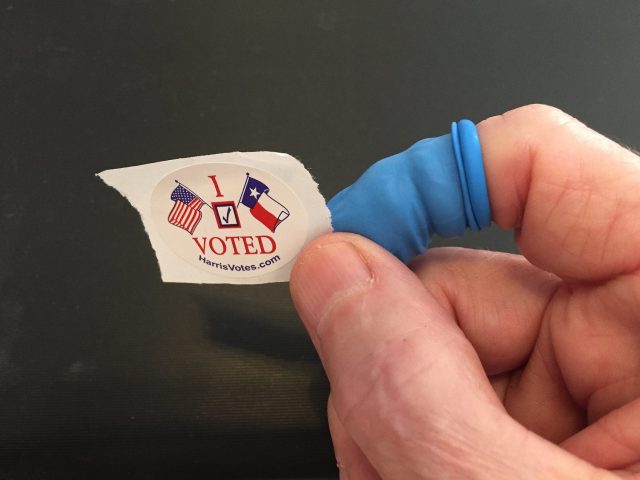 Image of an "I Voted" sticker from Texas elections in 2020. 