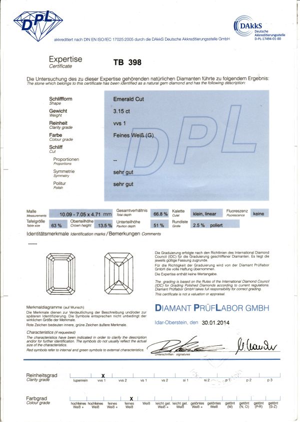 Warum juwelo die richtige wahl ist. 3,15ct Diamant Baguette Schliff vvsi/G mit DPL Zertifikat