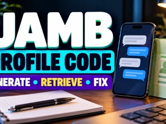 A phone with generic SMS bubbles beside JAMB profile code guidance.