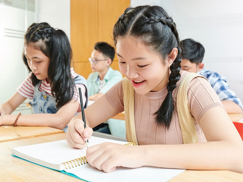 students writing