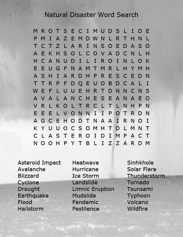 natural disasters word search