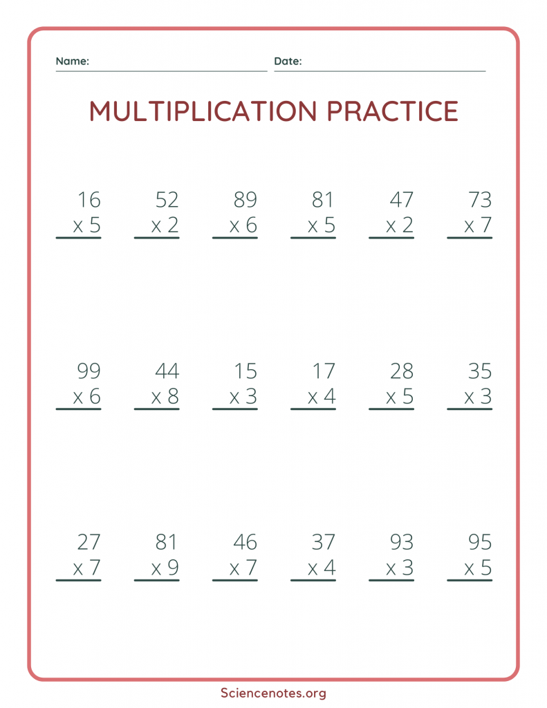 Single digit multiplication worksheets