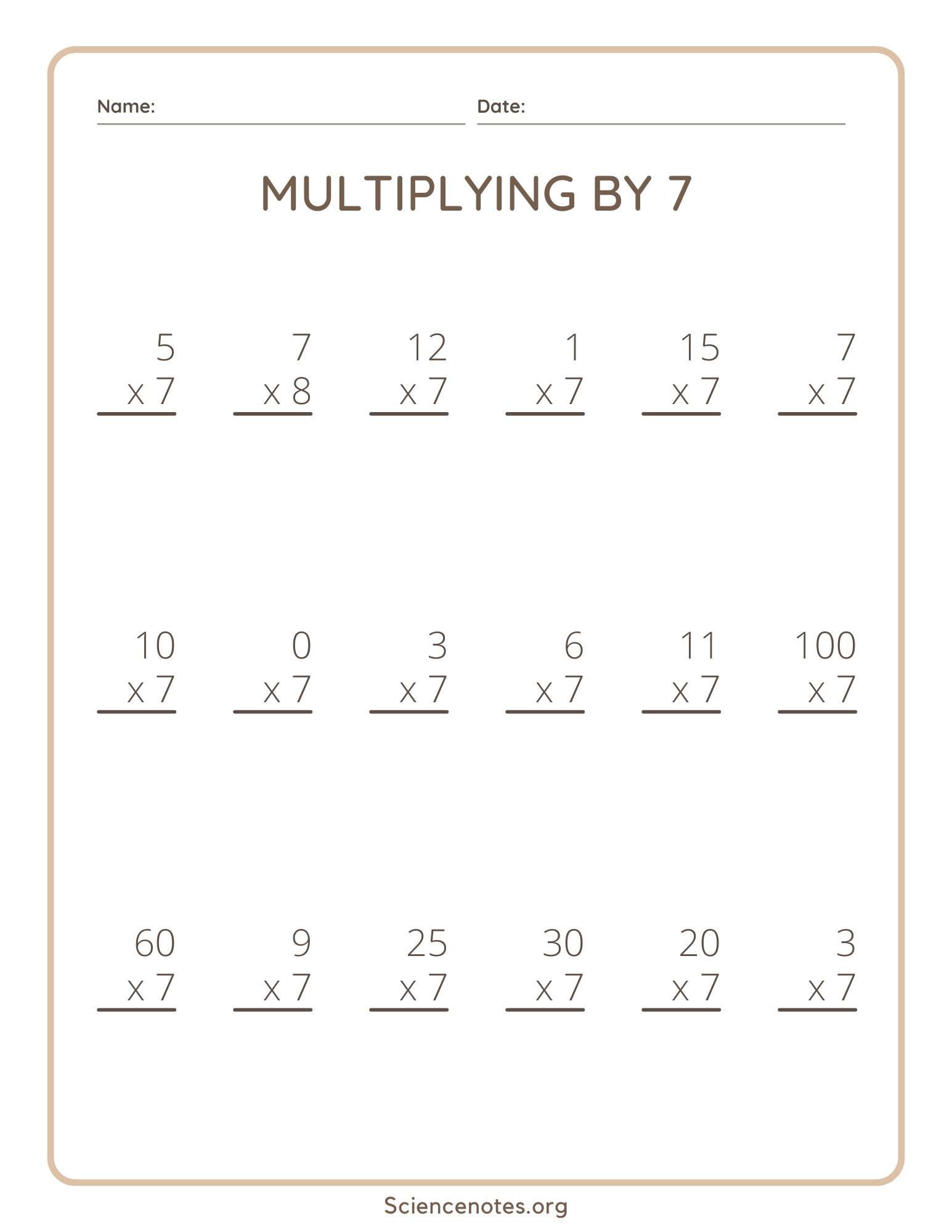 Multiplication worksheets