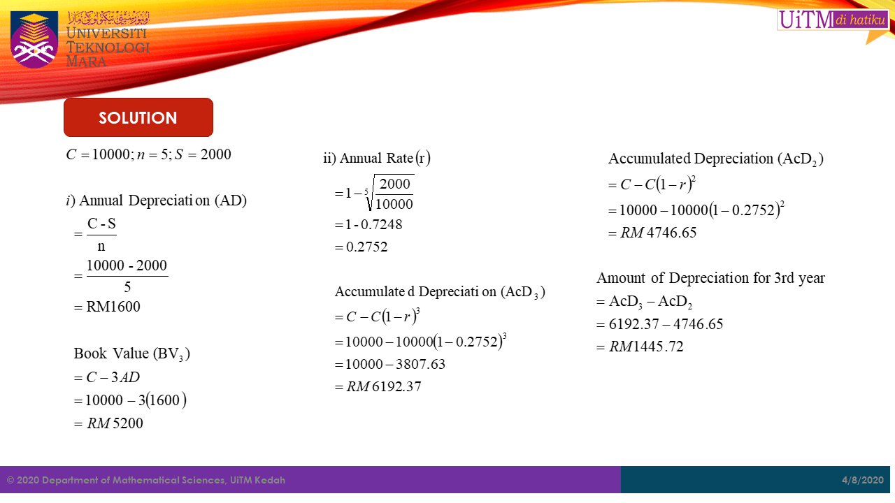Math. sc. uitm kedah: depreciation
