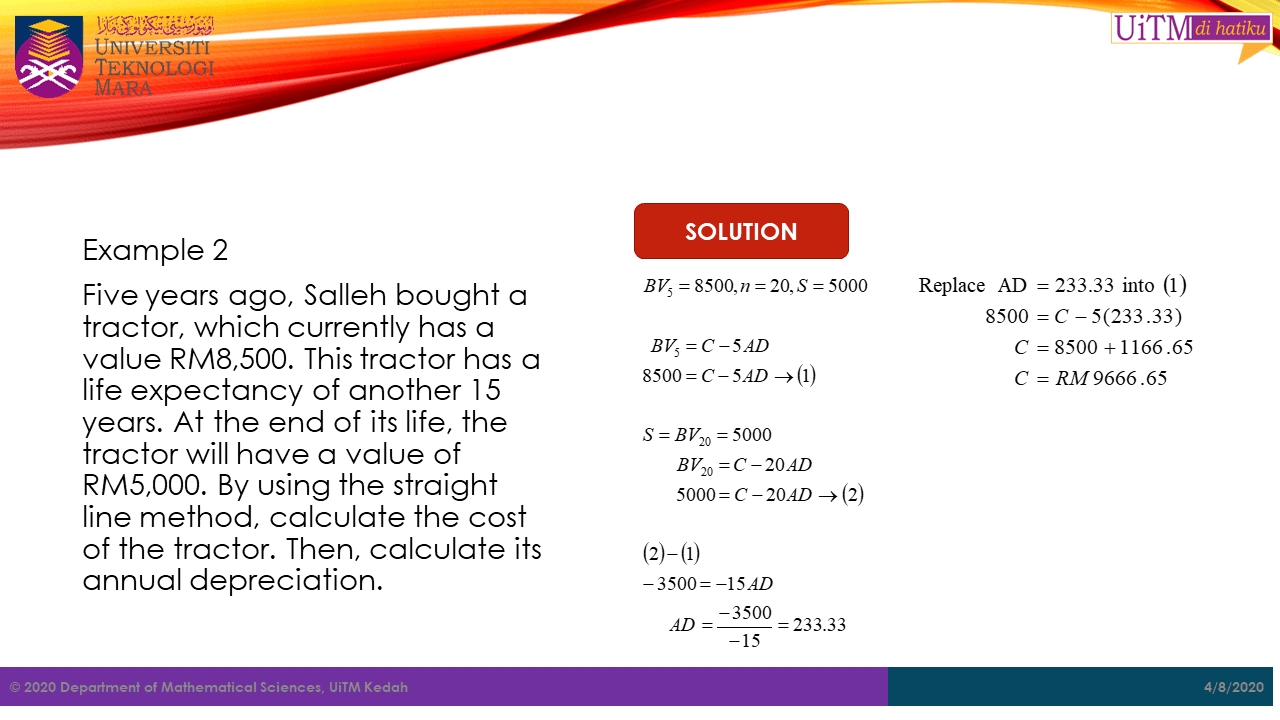 Math. sc. uitm kedah: depreciation