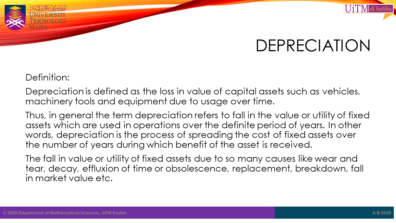Math. sc. uitm kedah: depreciation