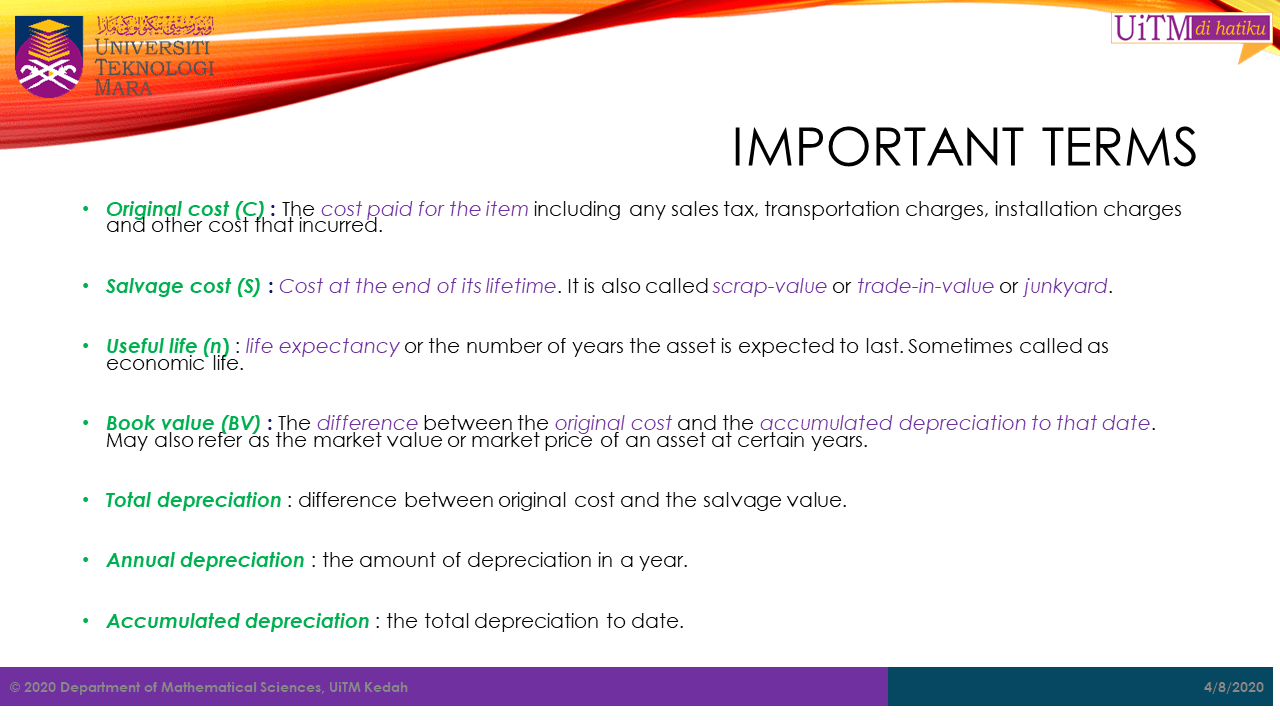 Math. sc. uitm kedah: depreciation