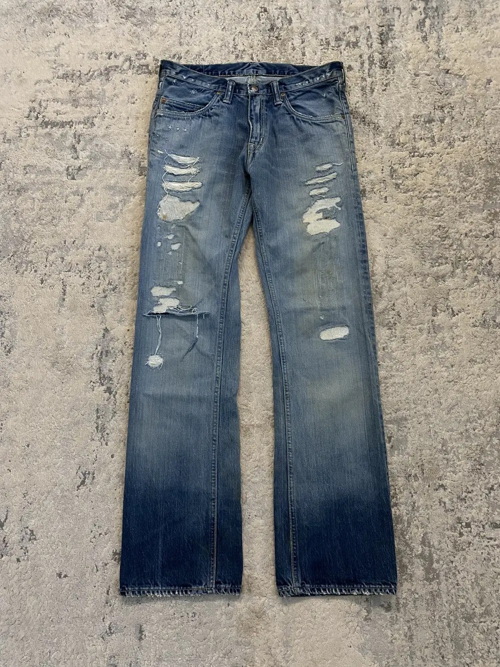 Blue Blue Japan - Crash Distressed Repair Bootcut Denim 30x32.5