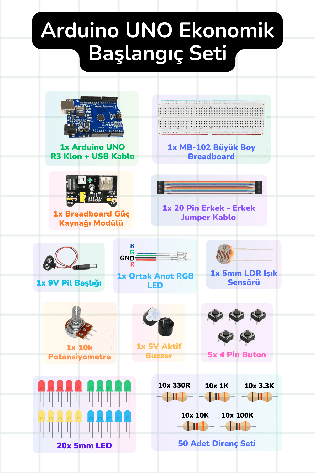 Arduino UNO R3 Ekonomik Başlangıç Seti