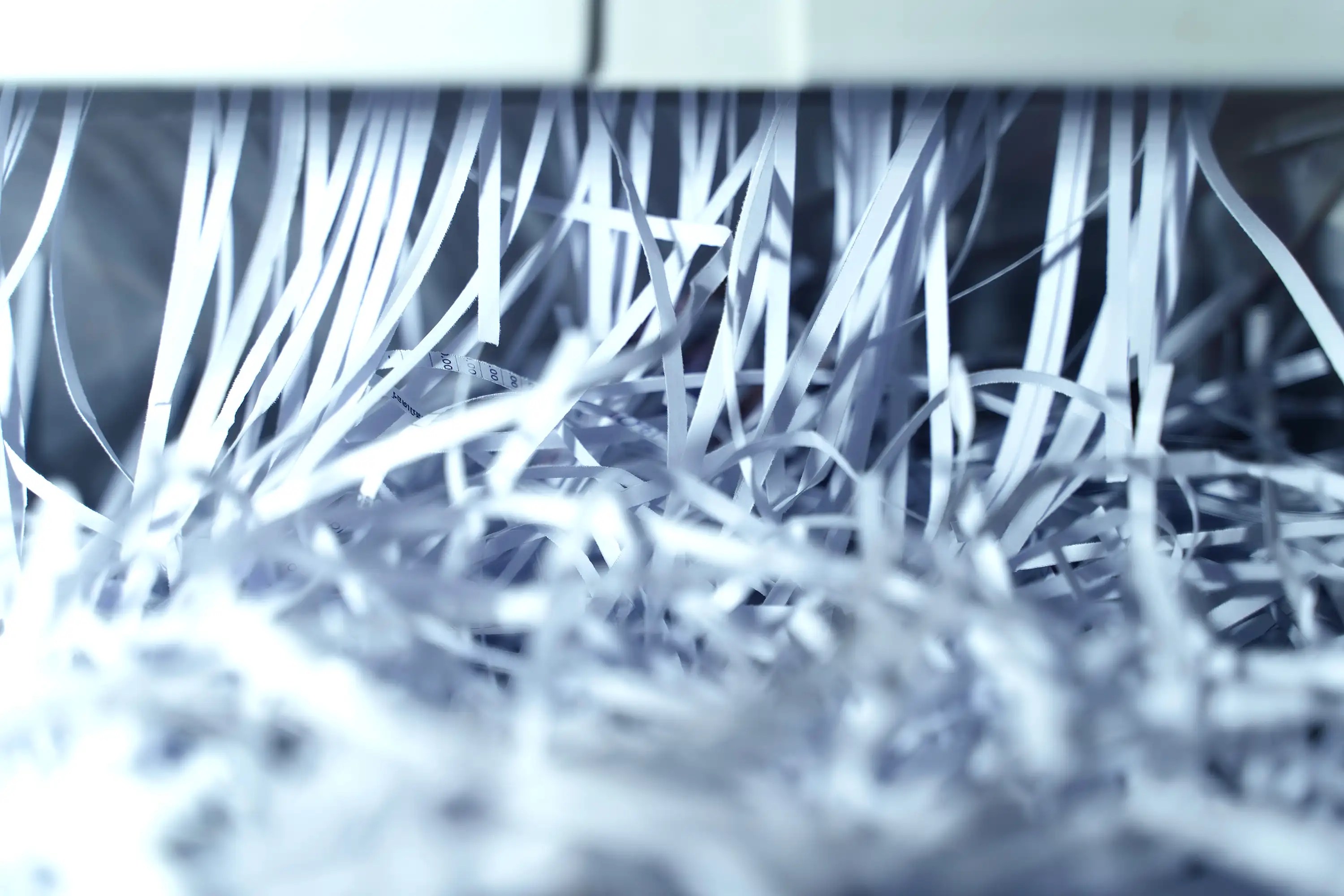 Shredded papers from machine