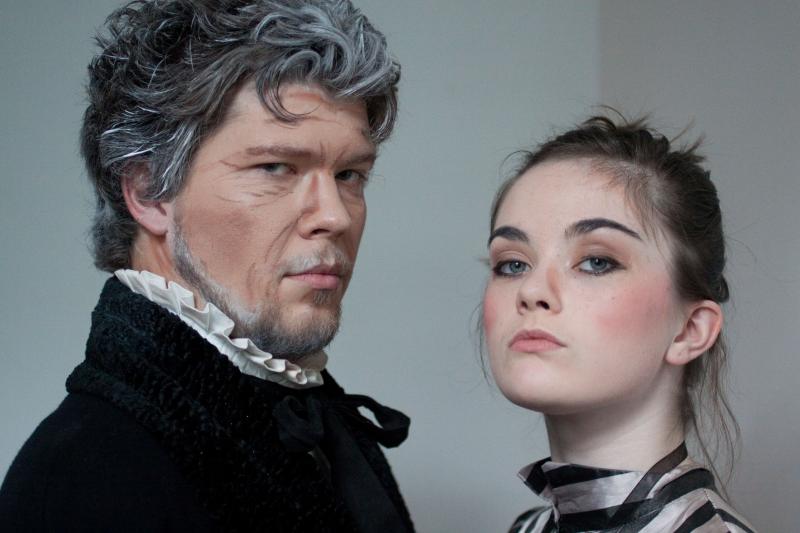 SWEENEY TODD: THE DEMON BARBER OF FLEET STREET: (Photo by Jim Dugan) SCOTT ANTHONY SMITH - JUDGE TURPIN, DEVIN FLETCHER - BIRD SELLER, CAMDEN CIVIC THEATER (2009)