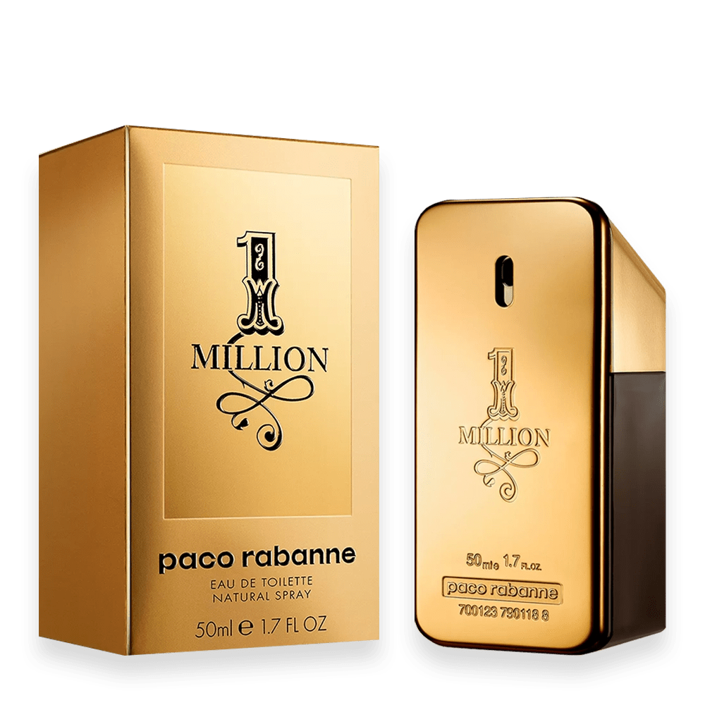 Bottle of 1 Million by Paco Rabanne 1.7 oz Eau de Toilette for men in gold bar packaging