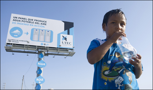 UTEC Water Billboard from Lima, Peru: harvesting the air's humidity for clean drinking water in one of the world's most arid cities.