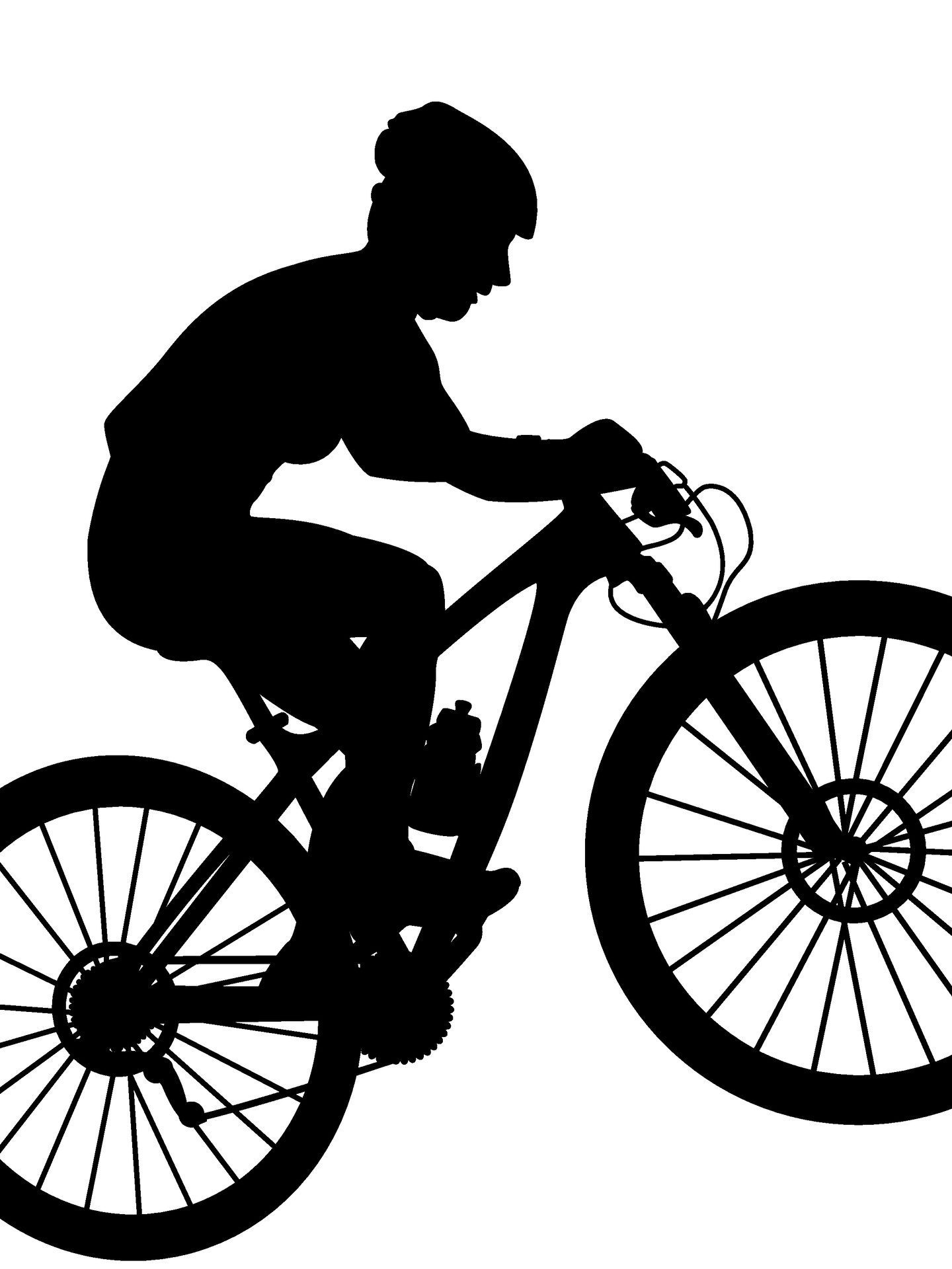 Female mountain bike rider. Cross country racing. Uphill climbing ascent.