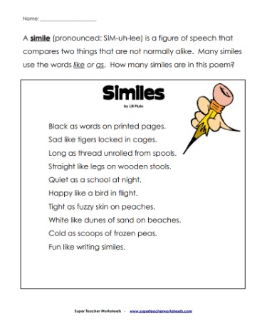 simile worksheet pdf free download printable