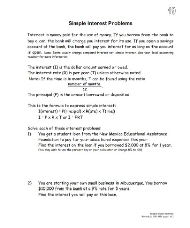 Simple interest worksheet pdf