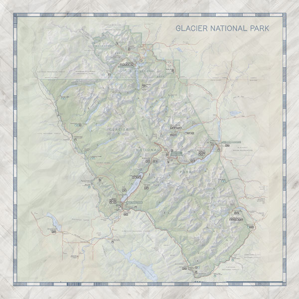 Scrapbook Customs Glacier National Park Map And Words Paper 30863A.