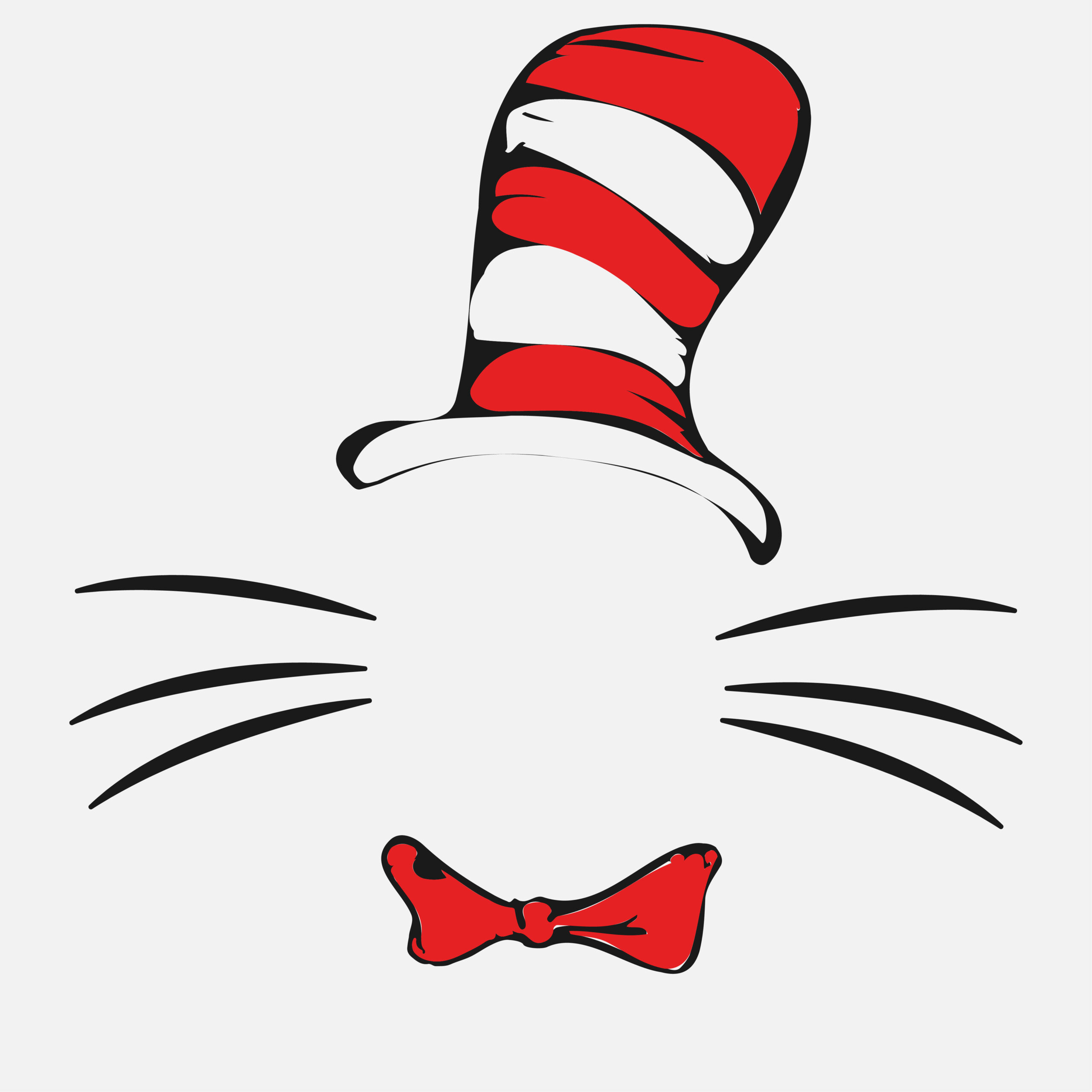 Dr Seuss cat in the hat. Hat, mustaches and bow-knot. By Hunman