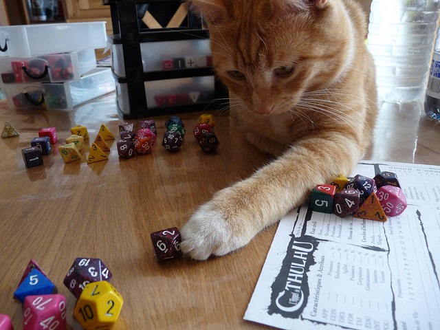 Des dés, un chat et du jeu de rôle