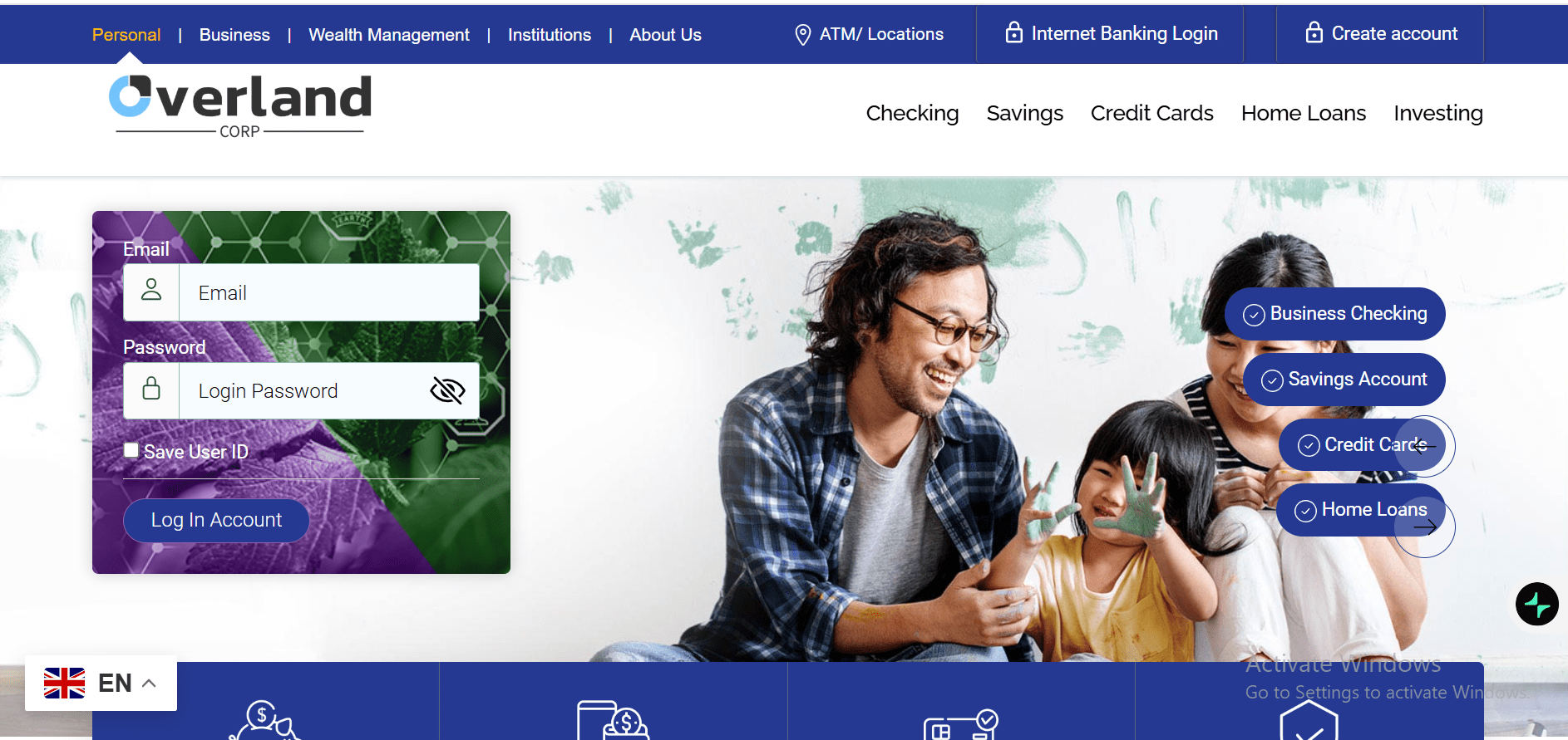 Overland Corp Online Banking Website
