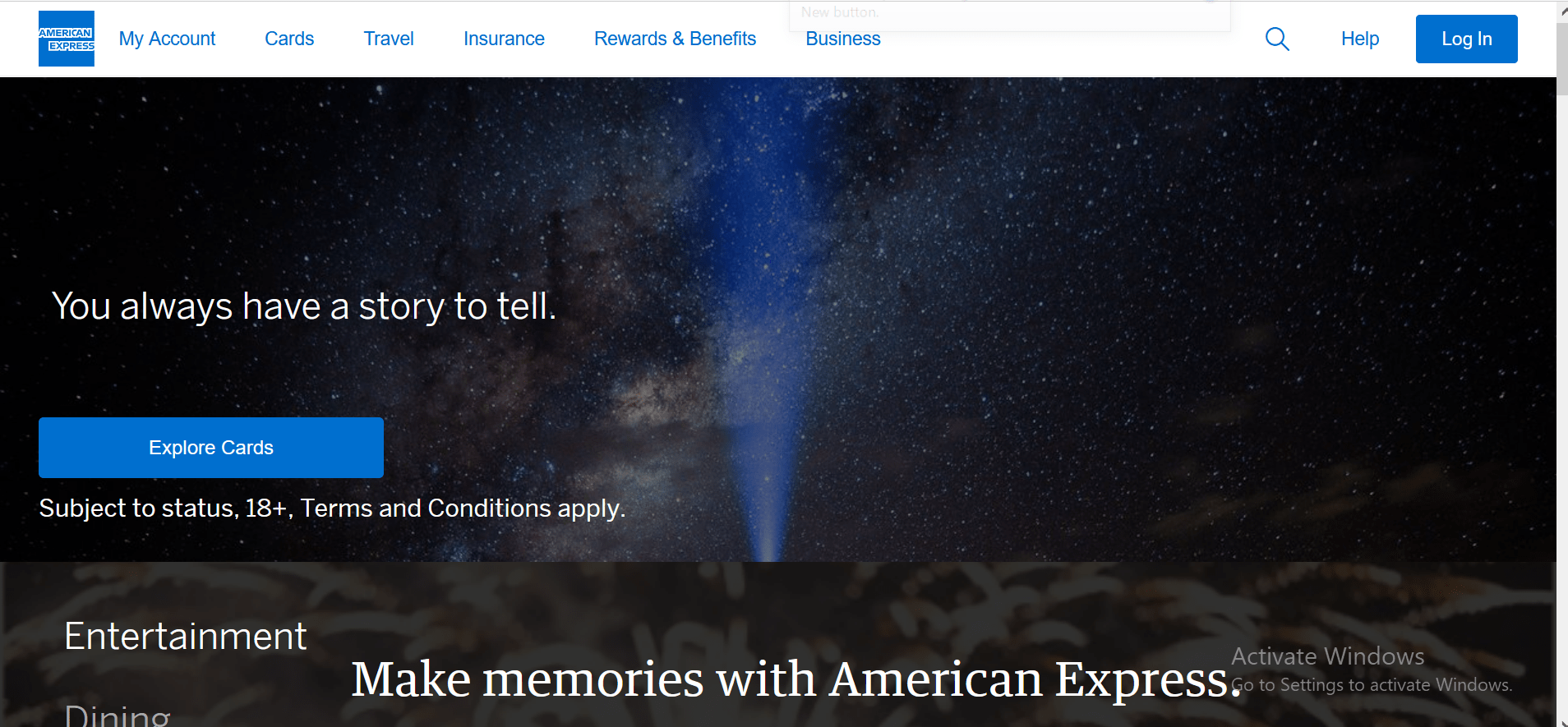 America Express Banking website With Billing Code