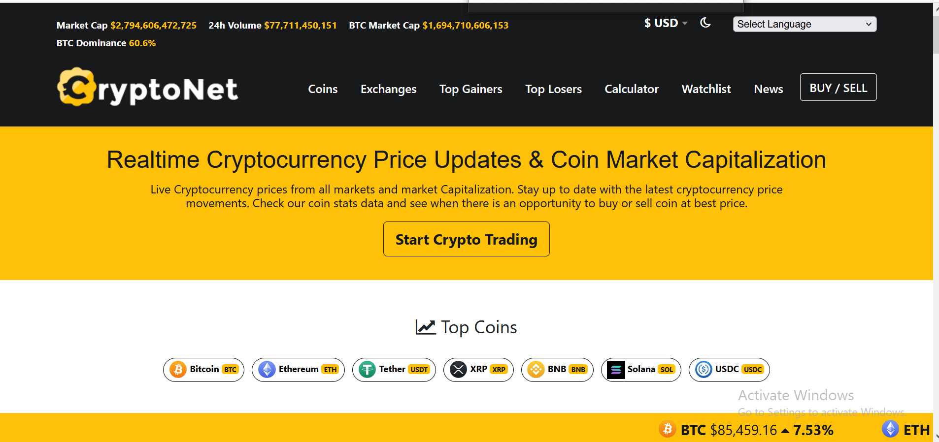 Crypto Net - Crypto Prices, Charts, Tracker & Calculator Website