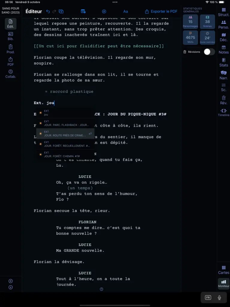 Capture d'écran depuis le Simulateur de l'interface de l'Éditeur Enrichi