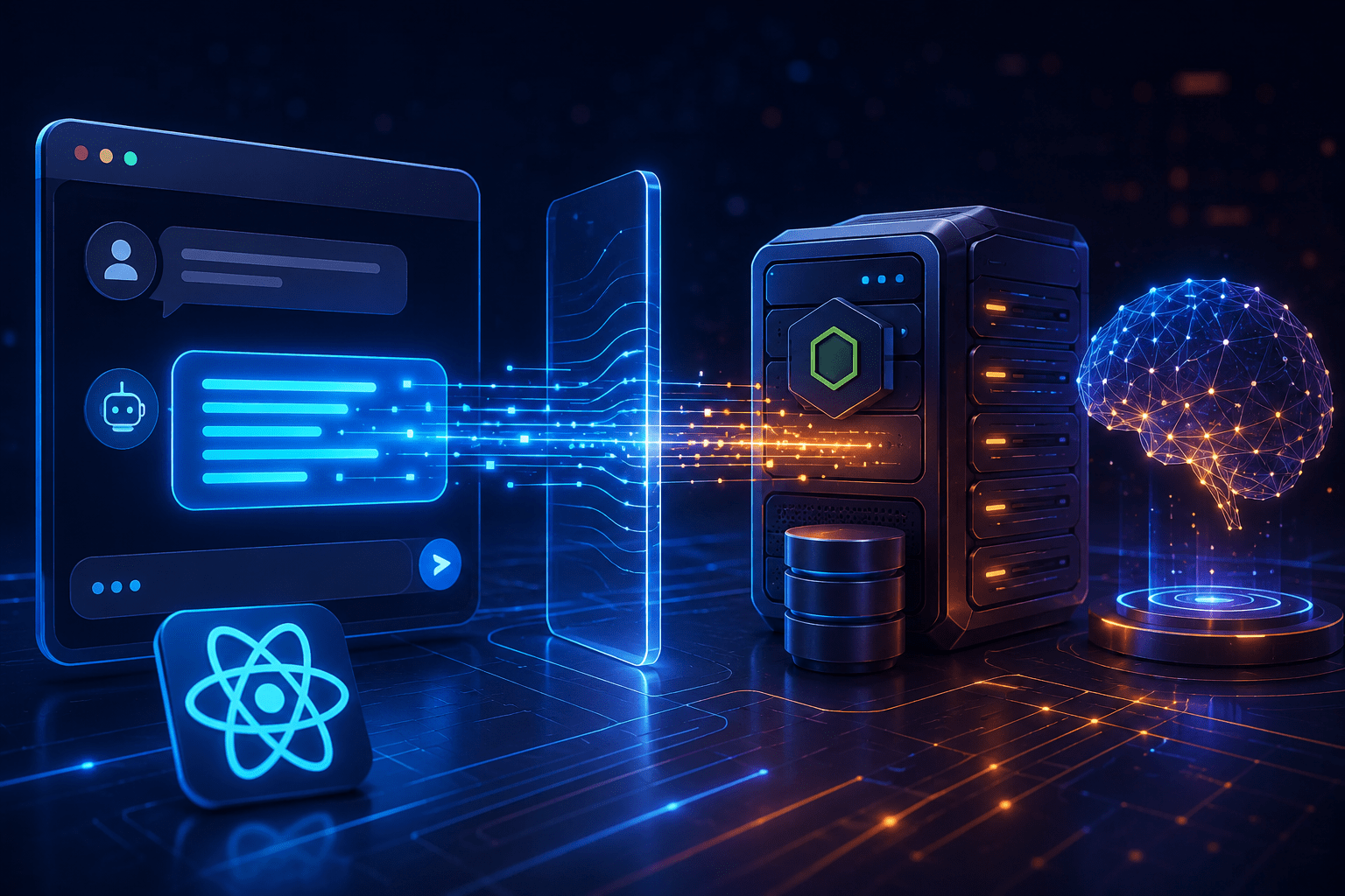 Streaming AI responses in React with SSE, Node.js backend, and real-time LLM token streaming architecture.