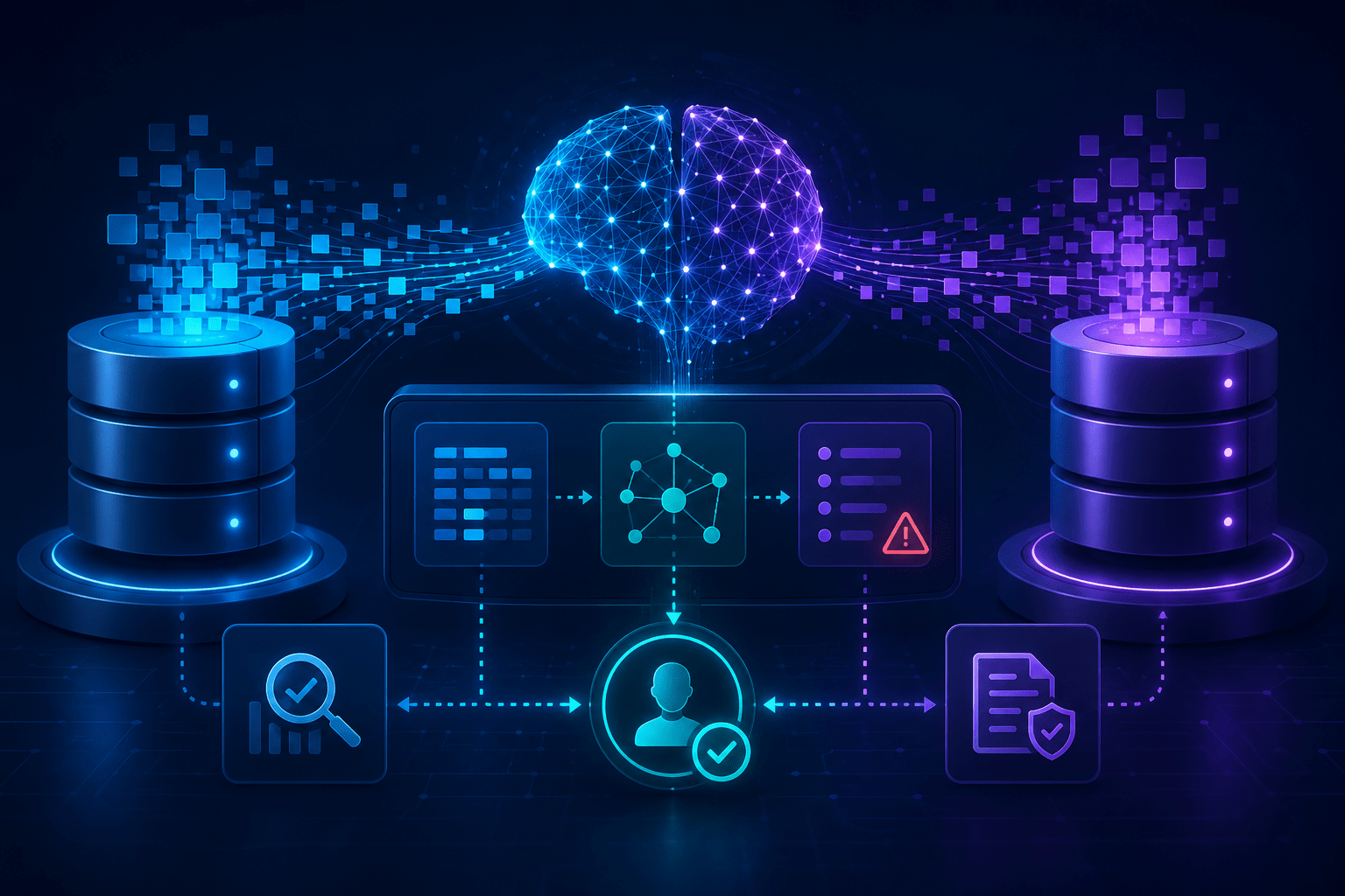 LLM data reconciliation workflow for cross-system data consistency using AI, SQL, and semantic data matching.