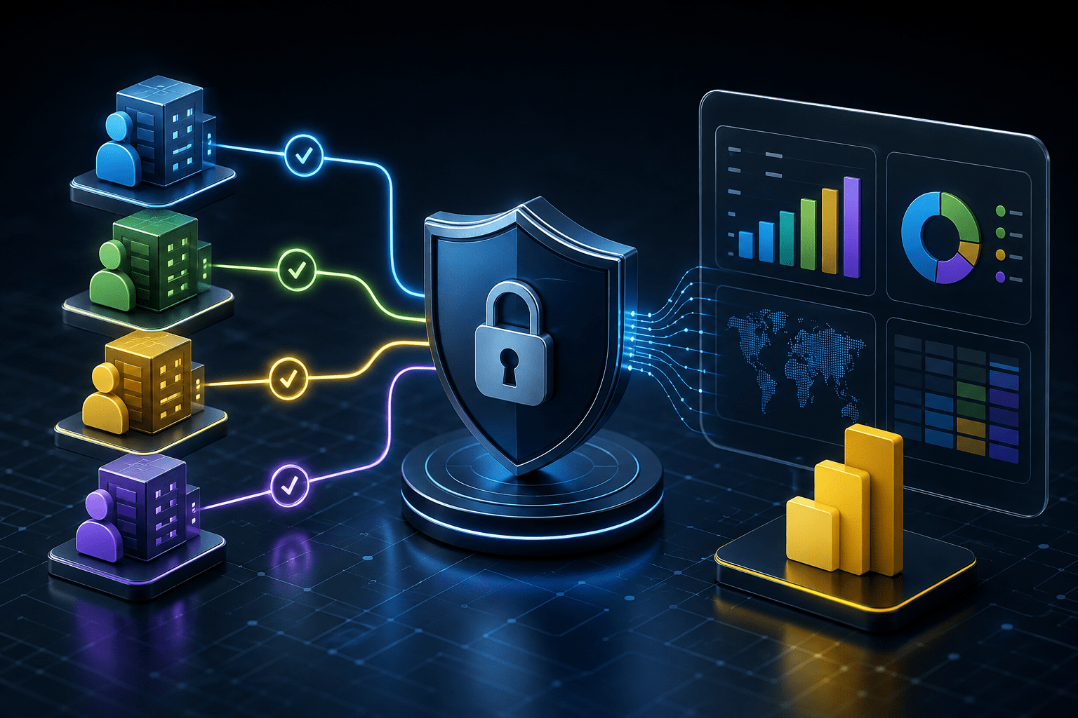 Power BI row-level security for multi-tenant reporting with secure data access and analytics dashboards.