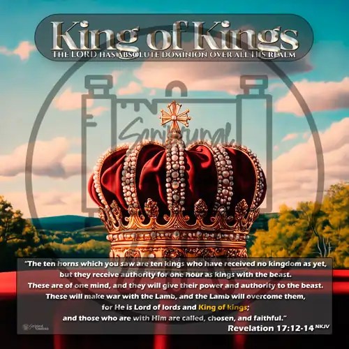 Crown on red cloth, sky background, King of Kings image