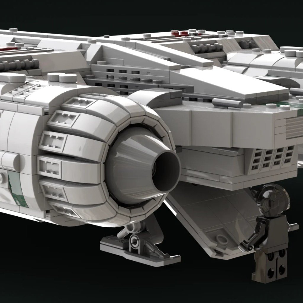 Detail of the large engine and boarding ramp of this UCS-scale D-85 Freighter MOC